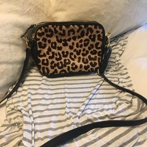 Genuine leather and calf hair crossbody bag